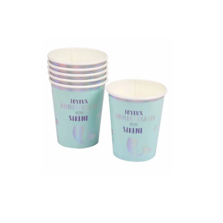 Set de 6 gobelets en carton Anniversaire sirene