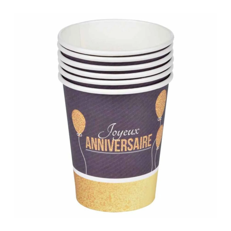 Set de 6 gobelets en papier Anniversaire ballons