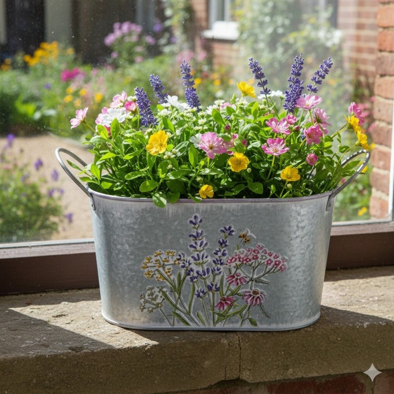 Cache pot ou bac à fleurs en zinc avec anse