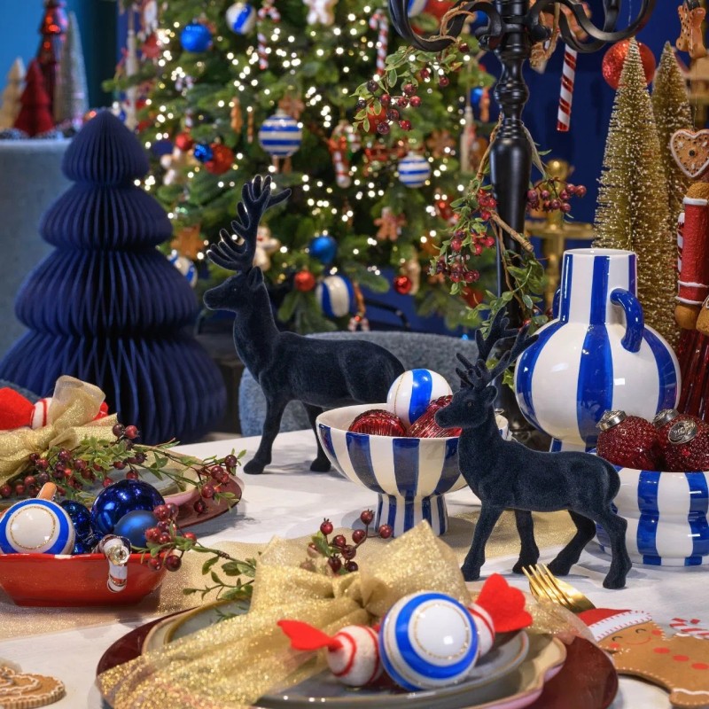 Pot de fleurs rayé en céramique  Bleu Blanc