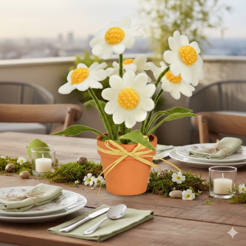 Décoration Marguerites feutre en pot de jardin