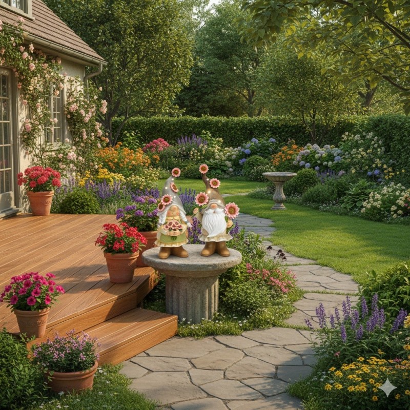 Lot de 2 décorations nains de jardin avec fleurs
