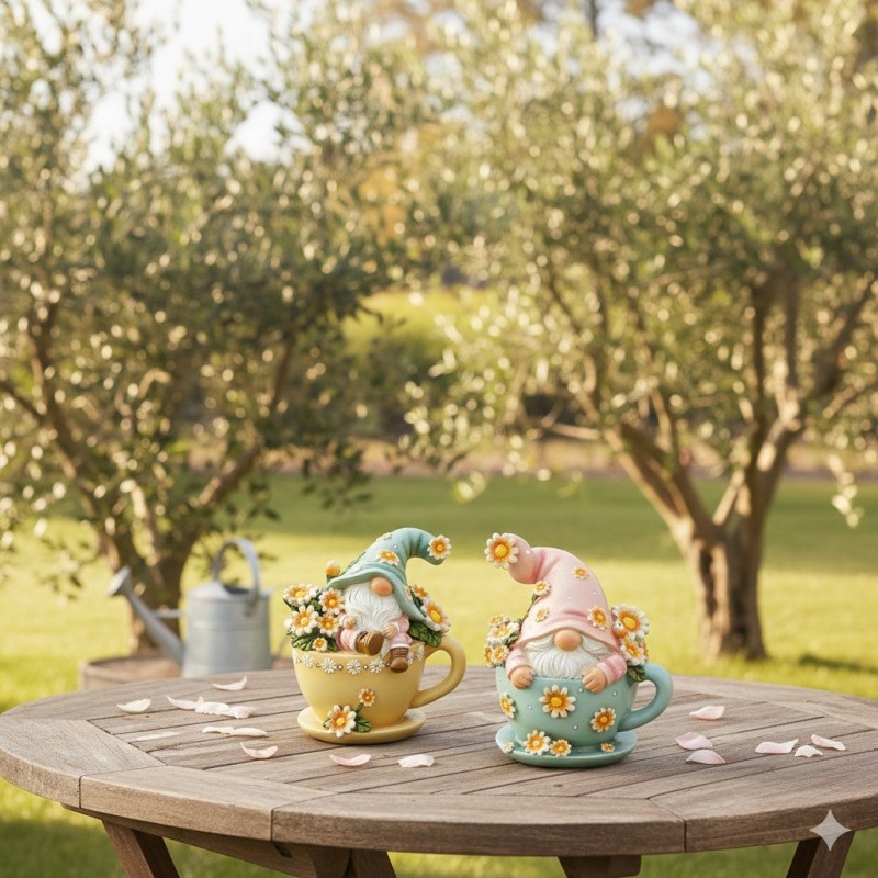 Lot de 2 décorations nains de jardin dans une tasse