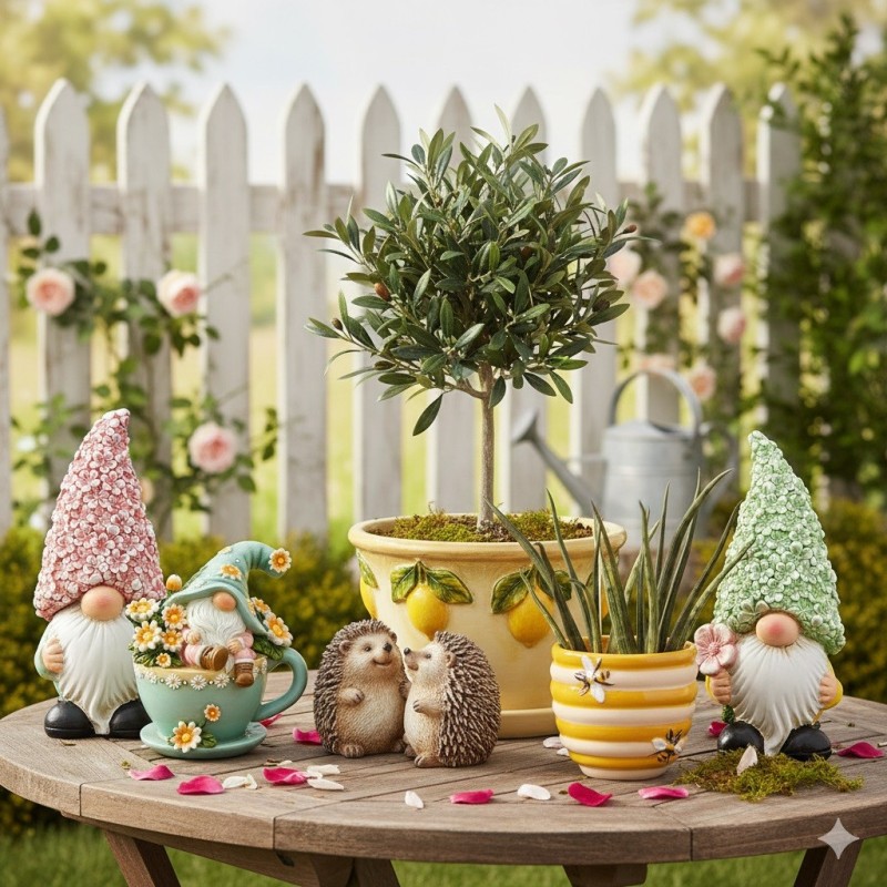 Lot de 2 décorations nains de jardin dans une tasse