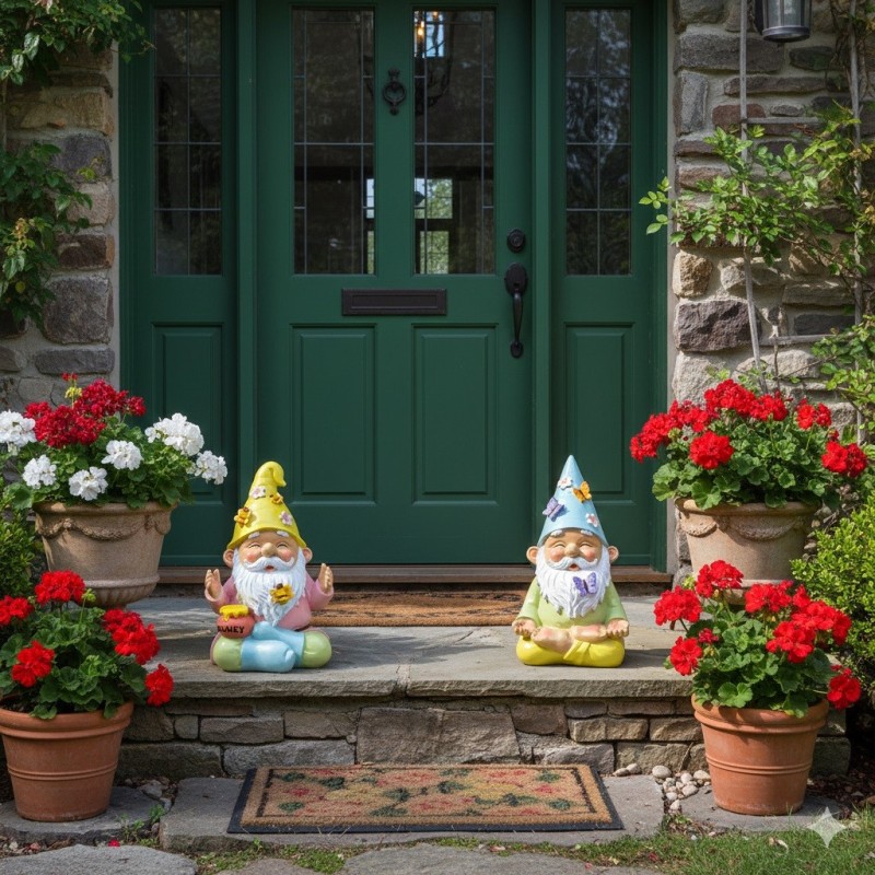 Lot de 2 décorations nains de jardin pot de miel