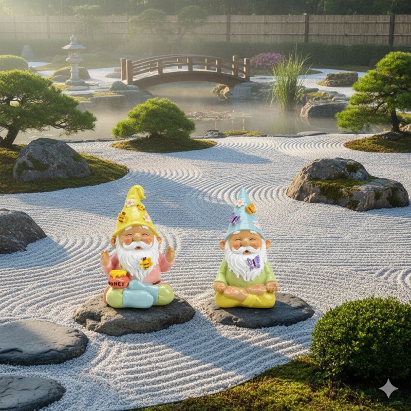 Lot de 2 décorations nains de jardin pot de miel