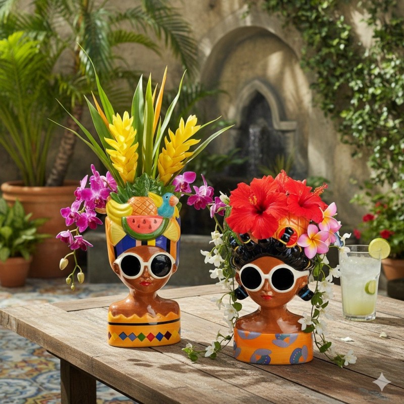 Deux vases femmes avec des fruits moderne