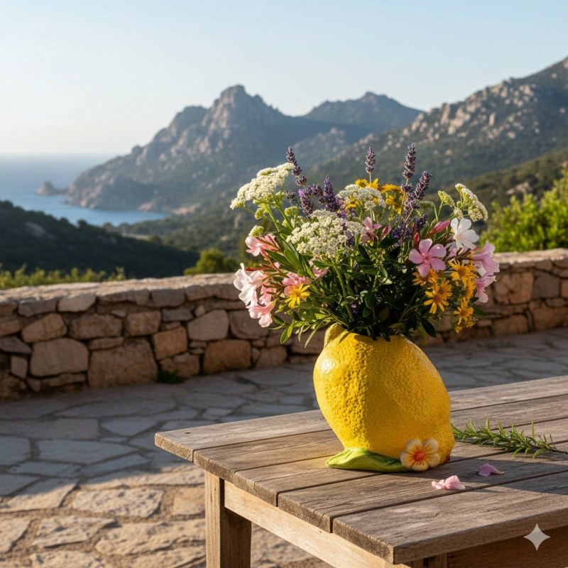 Vase citron et fleur en céramique