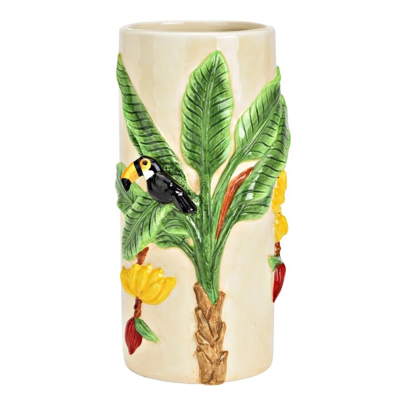 Vase en ceramique toucan et palmier