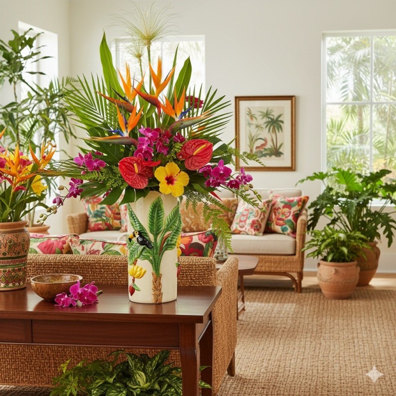 Vase en ceramique toucan et palmier