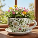 Vase ou cache pot en forme de tasse fleur grasse
