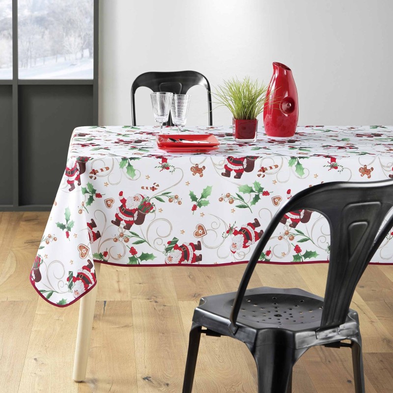 Nappe rectangle 150 x 300 cm Pere Noel enchante blanc