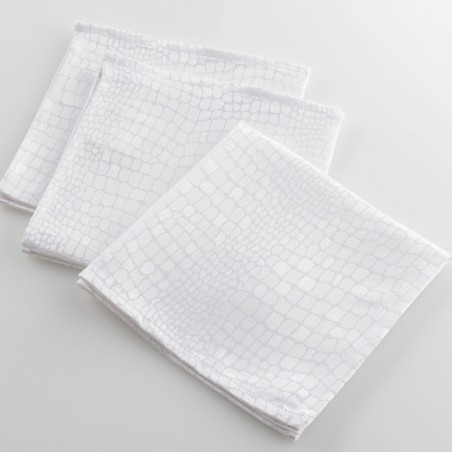 3 Serviettes de table Jacquard Damasse Serpentile Blanc 40 x 40 cm