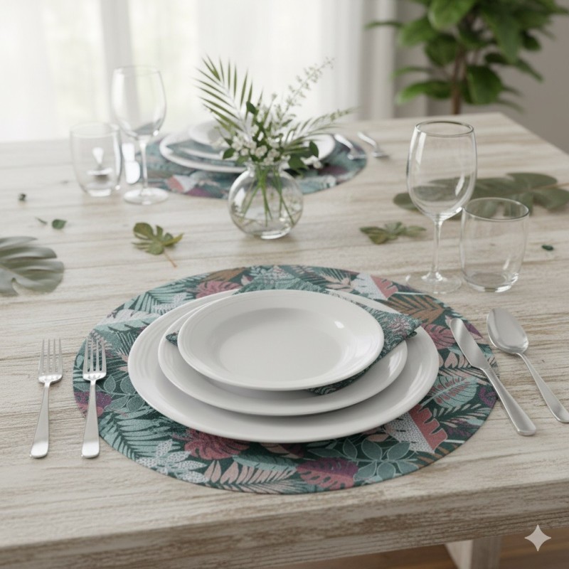 Set de table rond ambiance tropicale