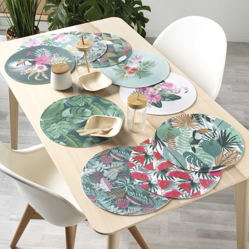 Set de table rond ambiance tropicale