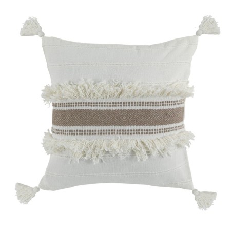 Coussin dehoussable à pompons Indira taupe