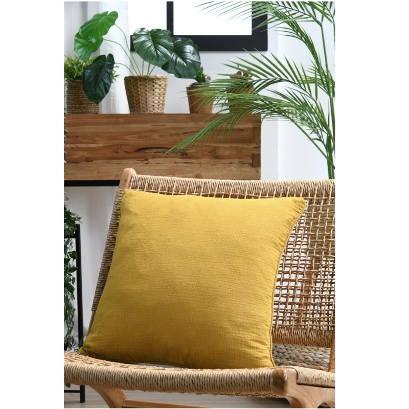 Coussin en gaze de coton 45 x 45 cm Pop color moutarde