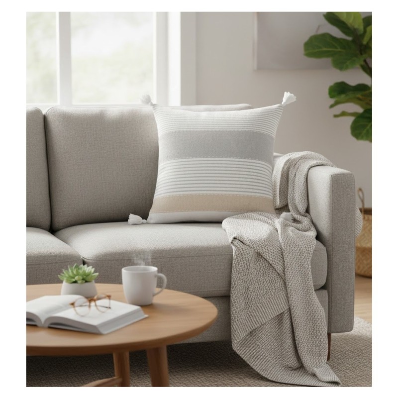 Coussin Pompons dehoussable 60 x 60 cm Iliades