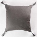 Coussin Passepoil avec Pompons coton Uni Popsys Anthracite 40 x 40 cm