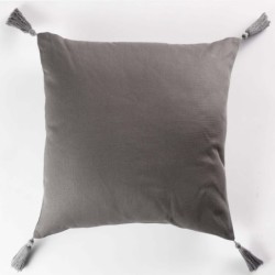 Coussin Passepoil avec Pompons coton Uni Popsys Anthracite 40 x 40 cm
