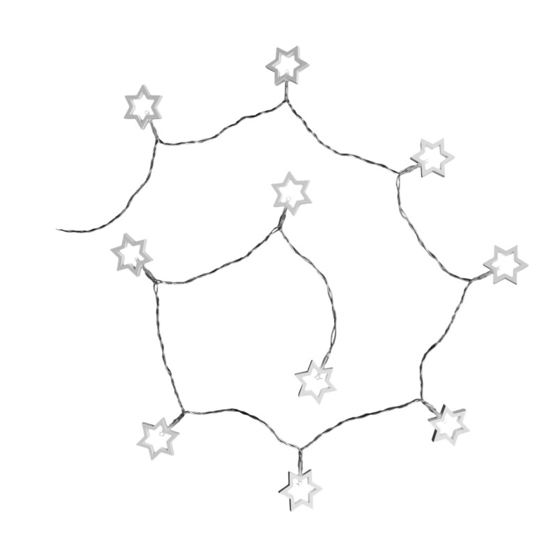 Guirlande Lumineuse LED Étoiles en Bois 10 LED Blanc Chaud