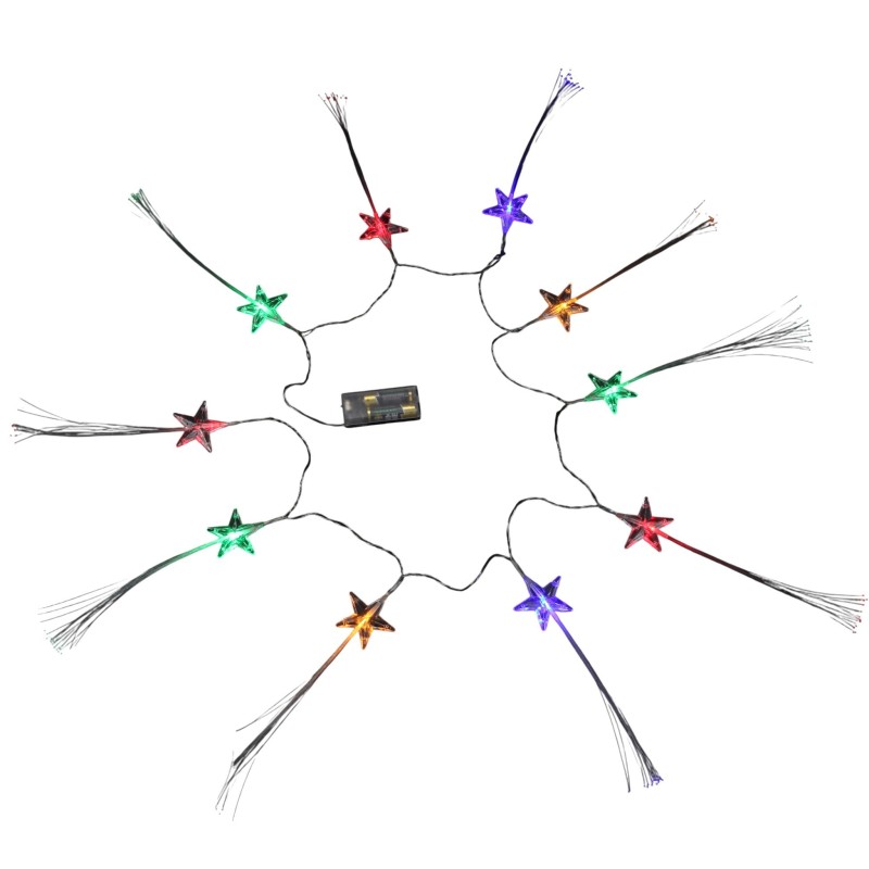 Guirlande Lumineuse LED Étoiles Fibre Optique 10 LED Multicolores
