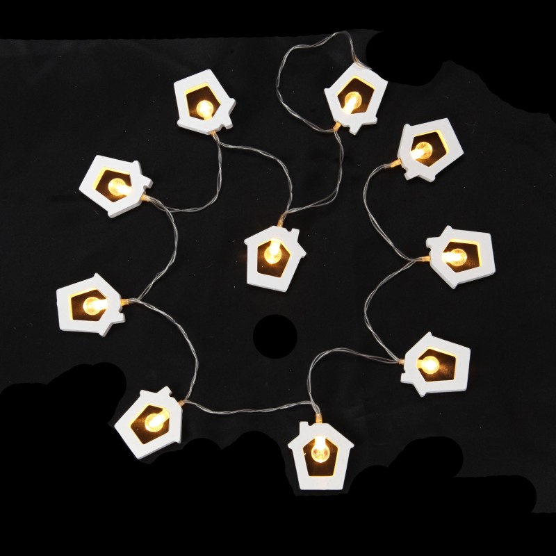 Guirlande Lumineuse LED Maison en Bois 8 LED Blanc Chaud