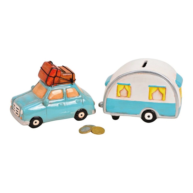 Tirelire en céramique voiture et caravane