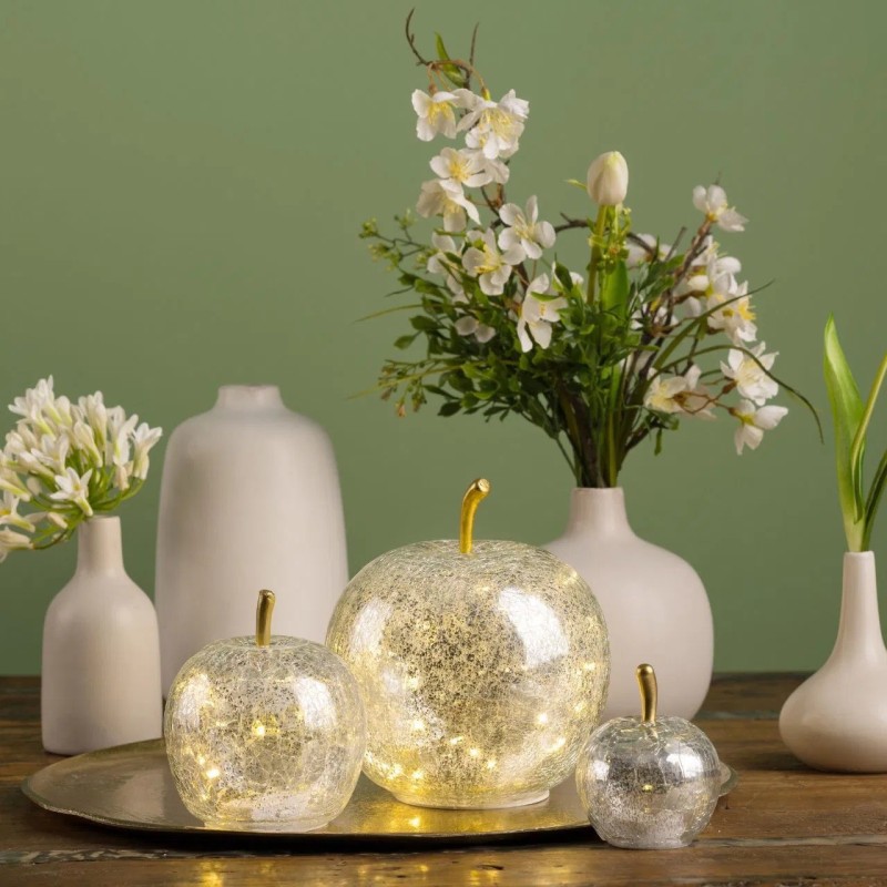 Lampe Pomme lumineuse 10 Led Argent 11 x 12 x 11 cm