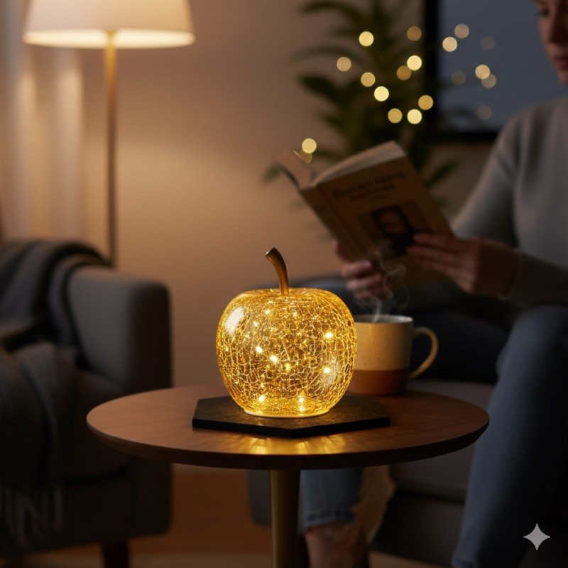Lampe Pomme lumineuse 10 Led Or 11 x 12 x 11 cm