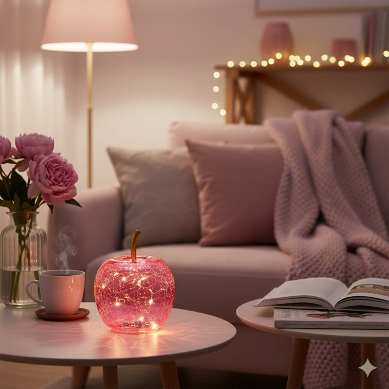 Lampe Pomme lumineuse 10 Led Rose 11 x 12 x 11 cm