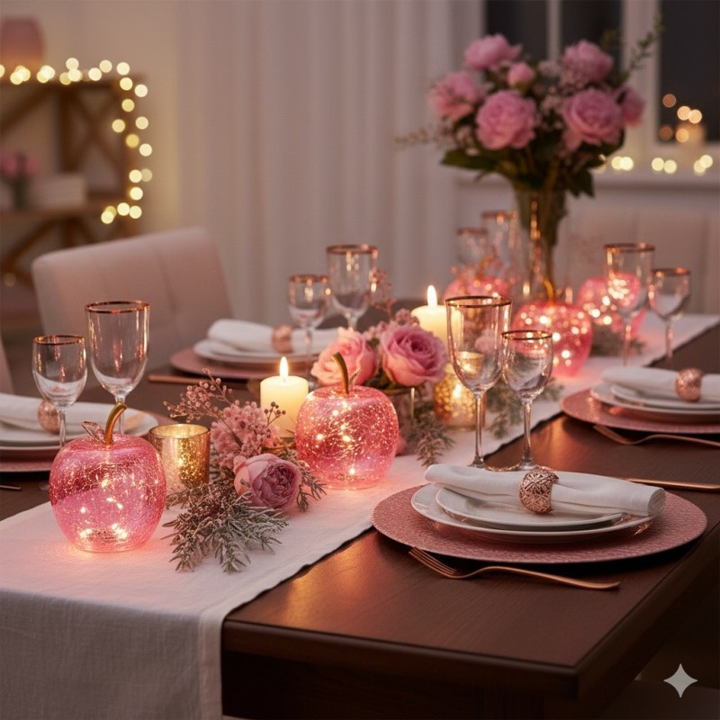 Lampe Pomme lumineuse 10 Led Rose 11 x 12 x 11 cm