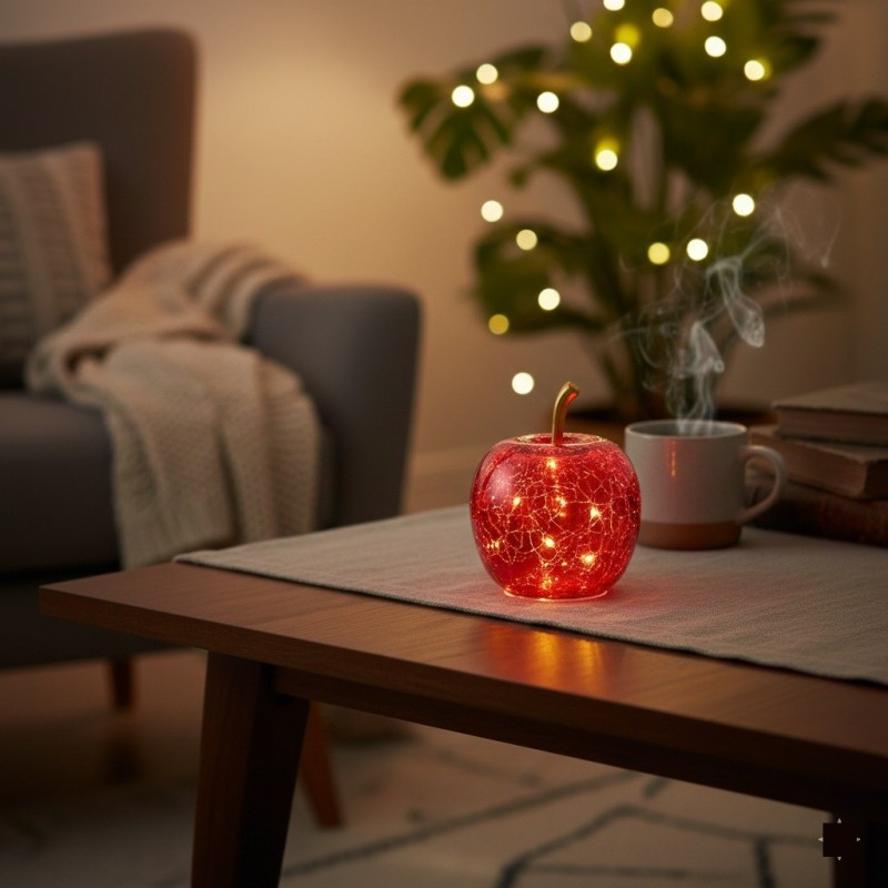 Lampe Pomme lumineuse 10 Led rouge 11 x 12 x 11 cm