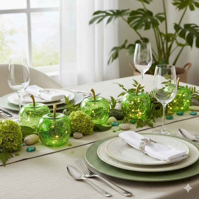 Lampe Pomme lumineuse 10 Led Vert clair 11 x 12 x 11 cm