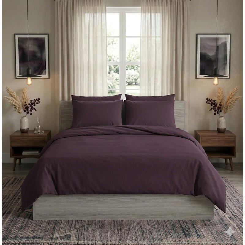 Housse de couette + 2 taies 220 x 240 cm Uni Passion violet