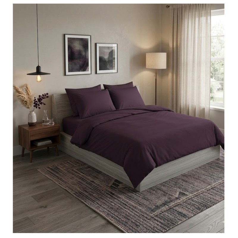 Housse de couette + 2 taies 220 x 240 cm Uni Passion violet