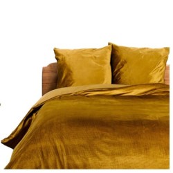 Housse de couette + 2 taies 220 x 240 cm velours Veline ocre