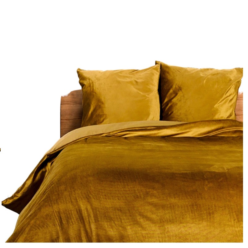 Housse de couette + 2 taies 220 x 240 cm velours Veline ocre