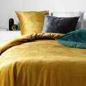 Housse de couette + 2 taies 220 x 240 cm velours Veline ocre