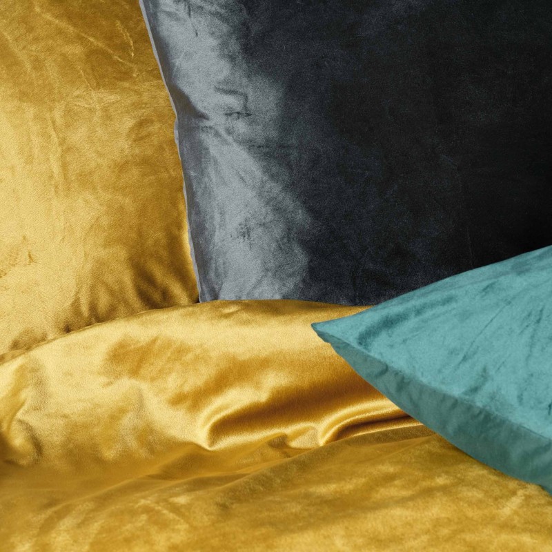 Housse de couette + 2 taies 220 x 240 cm velours Veline ocre