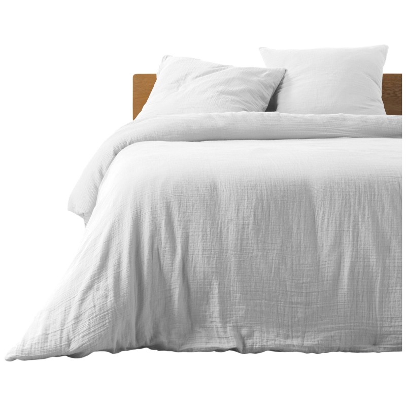 Housse de couette + 2 taies en gaze de coton 220 x 240 cm Tendance blanc