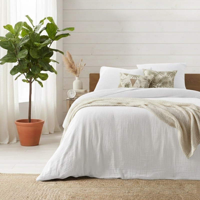 Housse de couette + 2 taies en gaze de coton 220 x 240 cm Tendance blanc