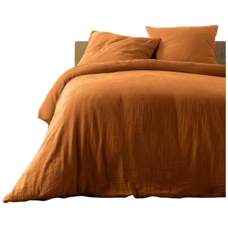 Housse de couette + 2 taies en gaze de coton 220 x 240 cm Tendance caramel