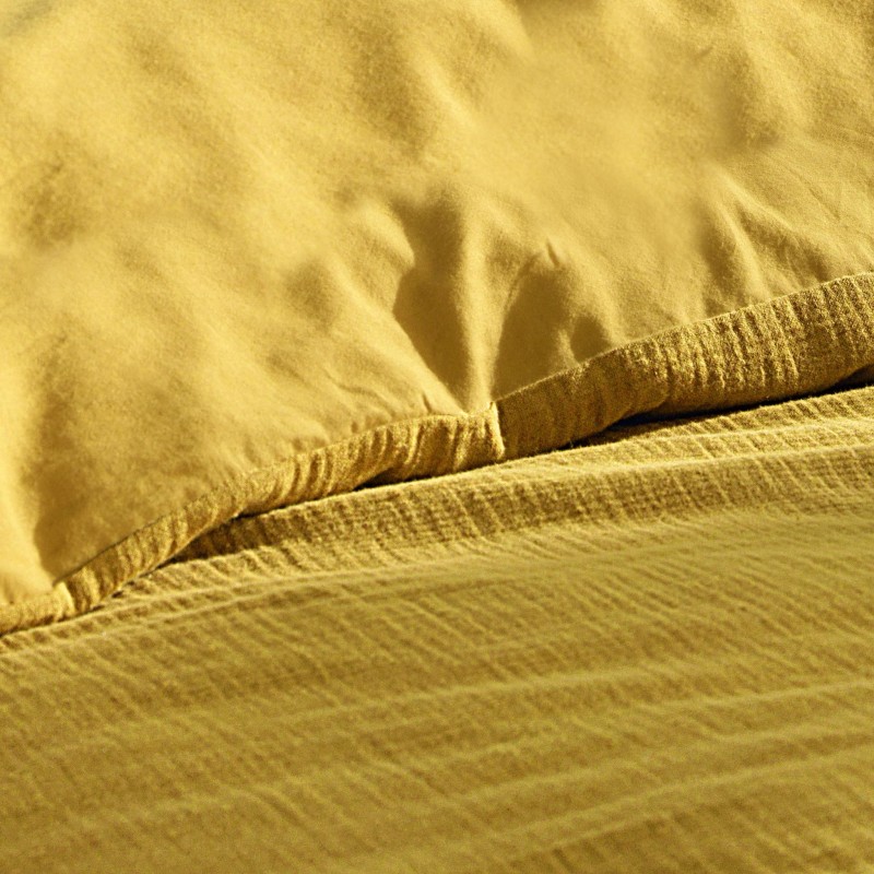 Housse de couette + 2 taies en gaze de coton 220 x 240 cm Tendance jaune