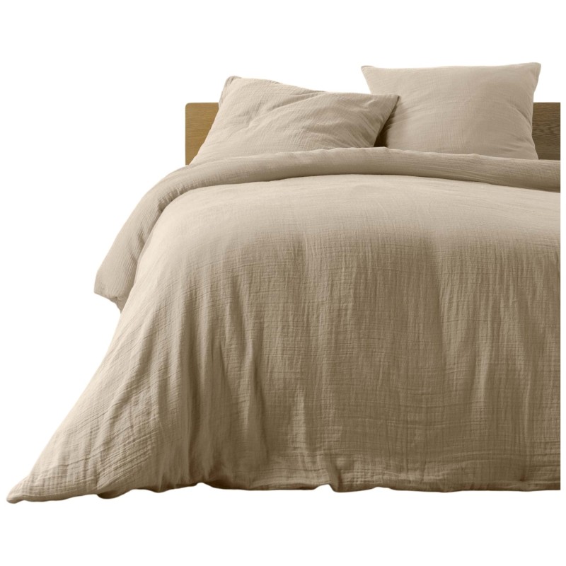 Housse de couette + 2 taies en gaze de coton 220 x 240 cm Tendance sable
