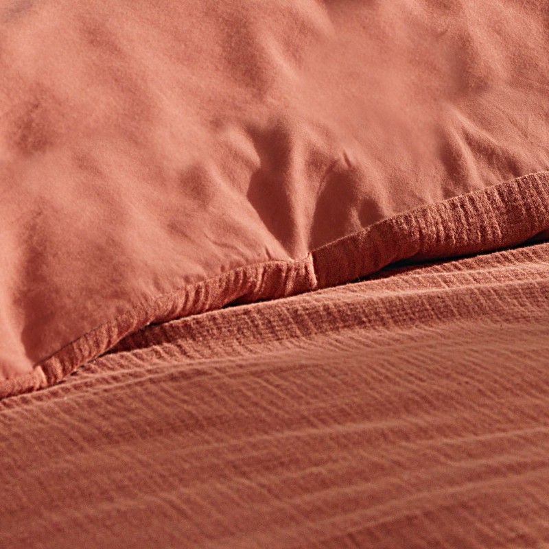 Housse de couette + 2 taies en gaze de coton 220 x 240 cm Tendance terracotta