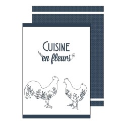 Lot de 2 torchons Coqs et Fleurs