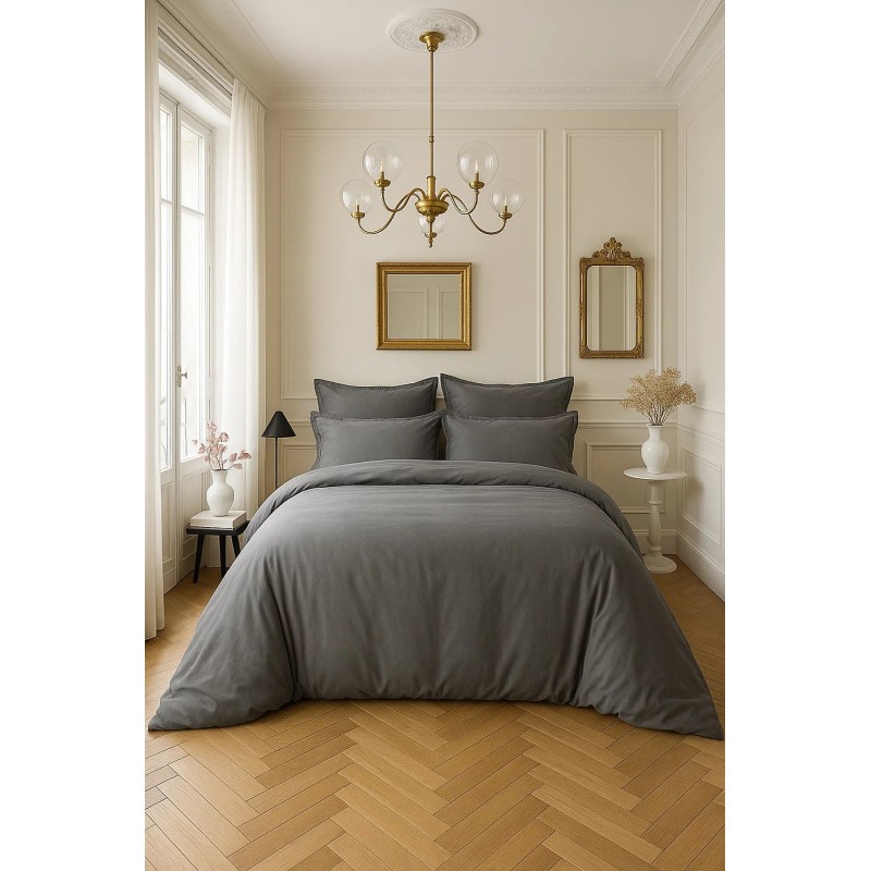 Housse de couette en satin de coton 220 x 240 cm Uni gris foncé