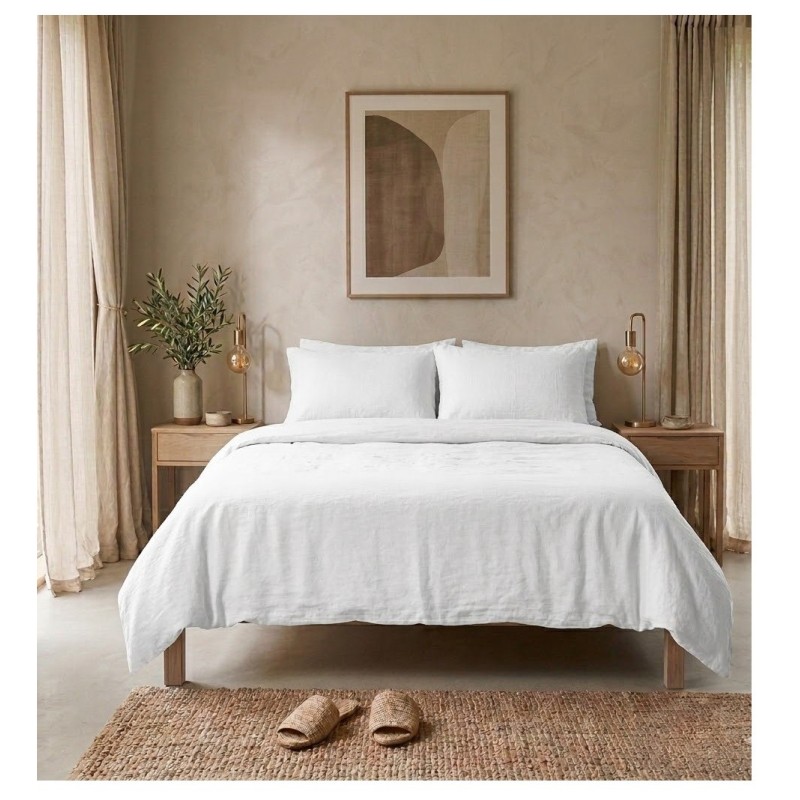 Parure de lit en double gaze de coton 220 x 240 cm Floria blanc