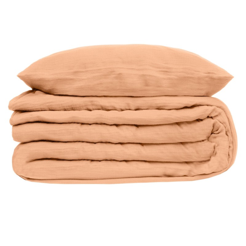 Parure de lit en double gaze de coton 220 x 240 cm Floria rose